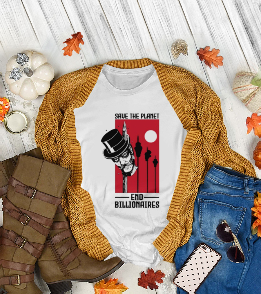 Original Save The Planet End Billionaires Top Hat Monopoly Man Red Sun T-Shirt