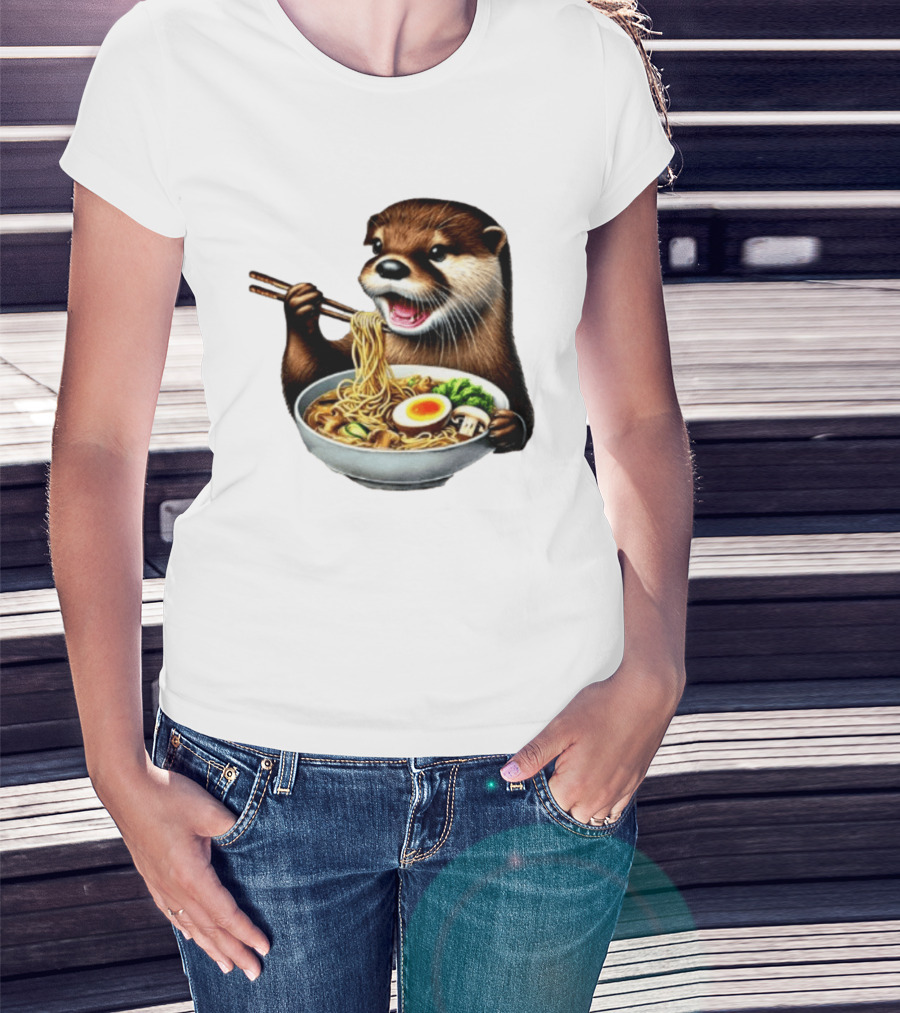 Trendy Otter Enjoying Ramen Bowl Meme T-Shirt