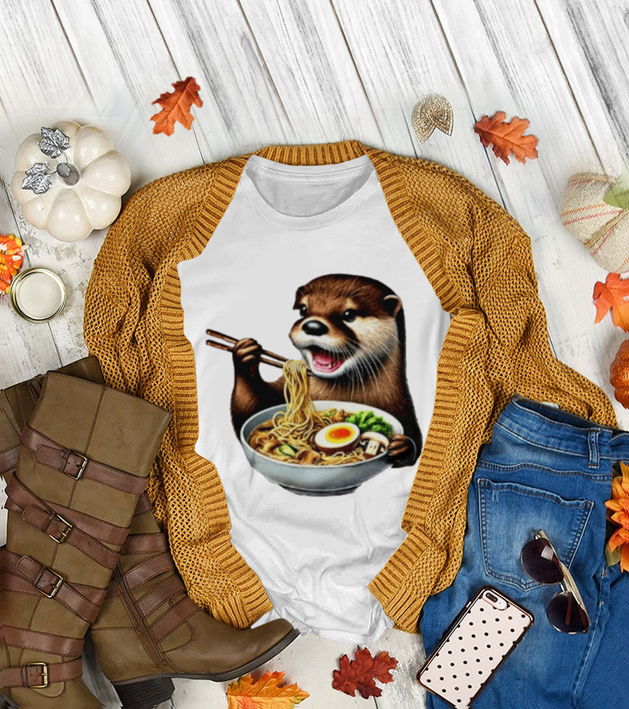 Trendy Otter Enjoying Ramen Bowl Meme T-Shirt