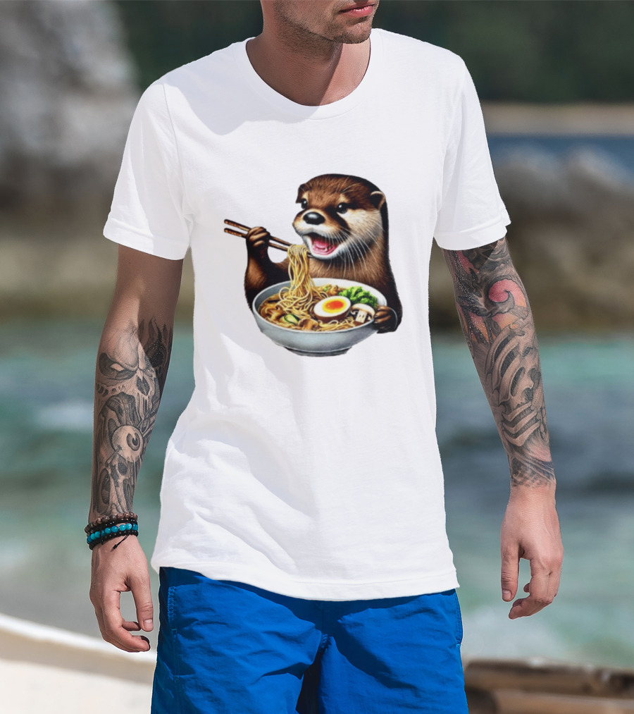 Trendy Otter Enjoying Ramen Bowl Meme T-Shirt