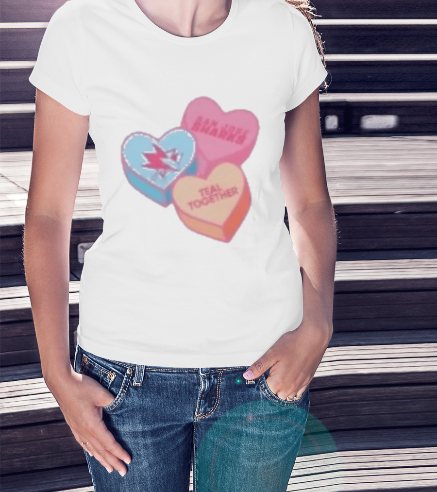 San Jose Sharks Valentine Candy Heart Teal Together T-Shirt