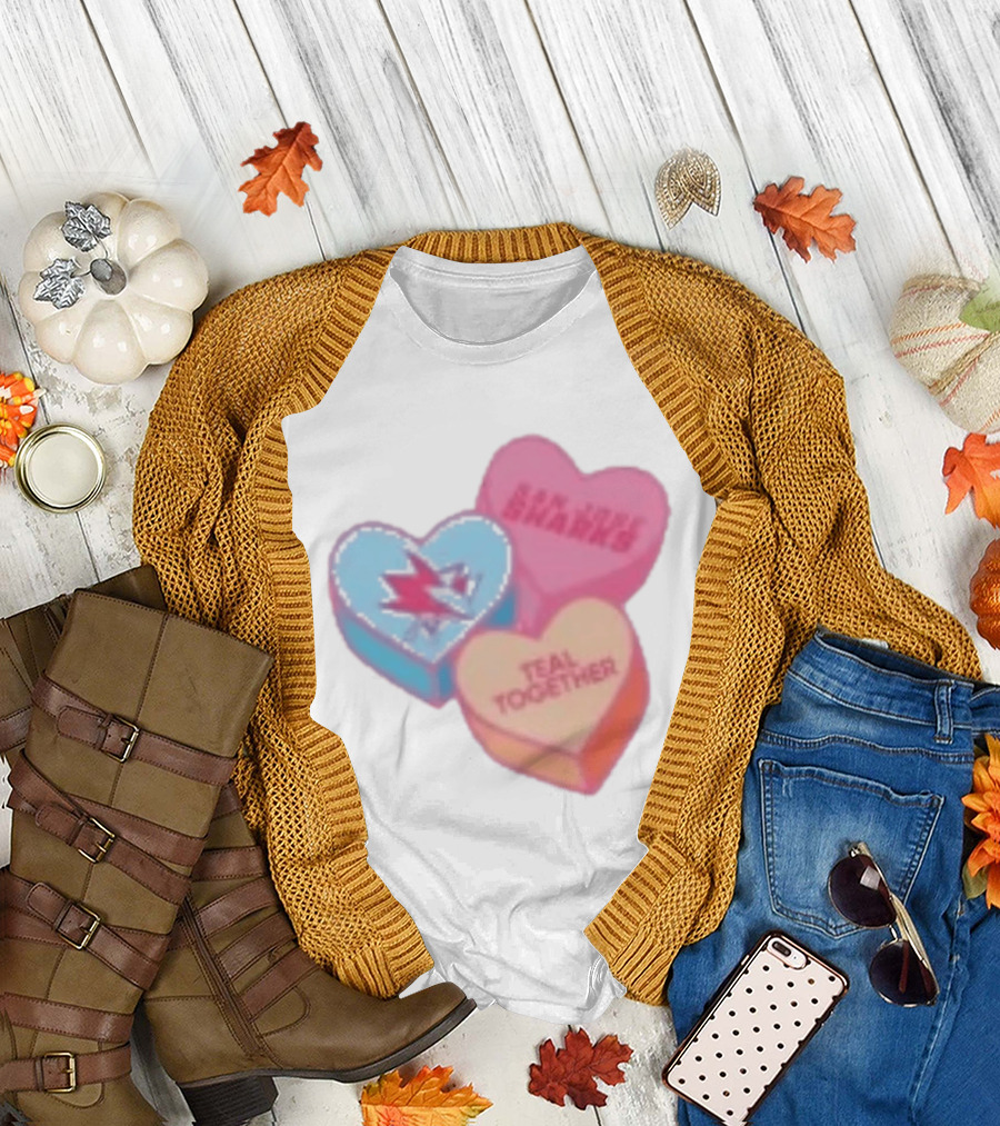 San Jose Sharks Valentine Candy Heart Teal Together T-Shirt
