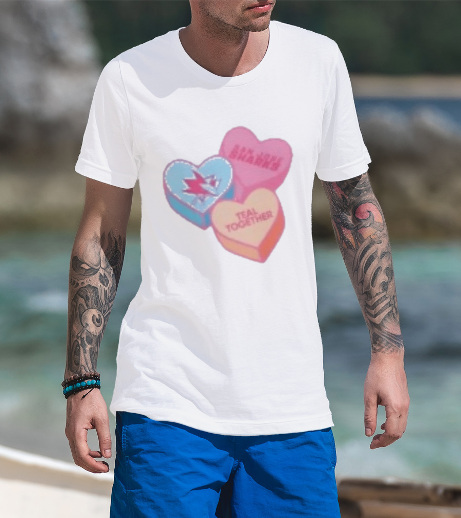 San Jose Sharks Valentine Candy Heart Teal Together T-Shirt