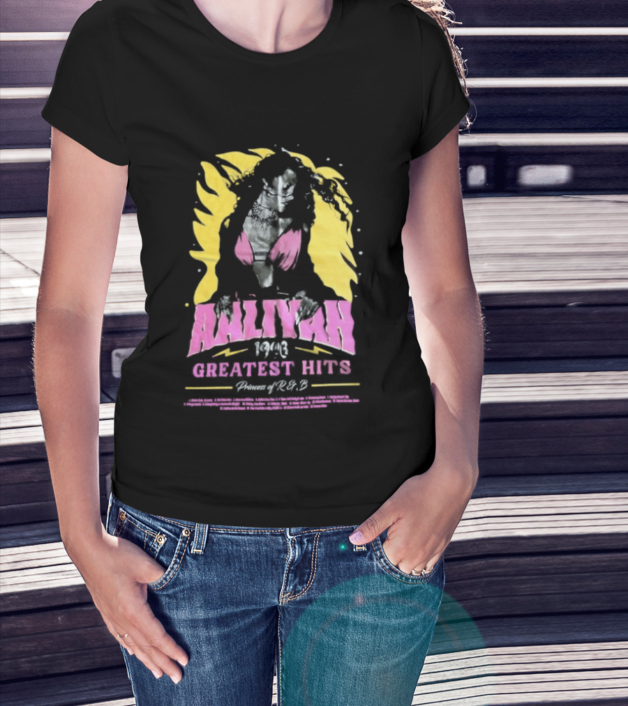 Aaliyah 1996 Greatest Hits Yellow And Pink Fashion T-Shirt