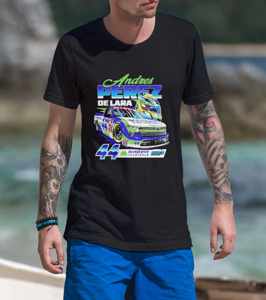 Andres Perez De Lara 44 Niece Motorsports Acceptance Insurance Racing Truck And Helmet Combo T-Shirt