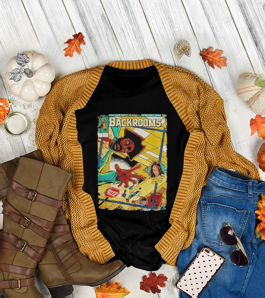 Backrooms Horror Comic Why Did She Turn Out Like This Don't Lose Your Way Stop Sign Creepy Scene T-Shirt