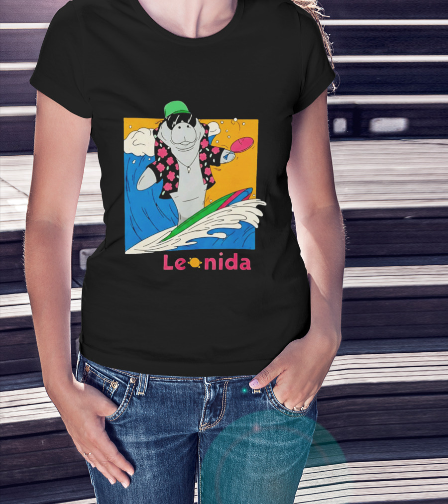 Leonida Surfing Manatee Tropical Beach Fun T-Shirt