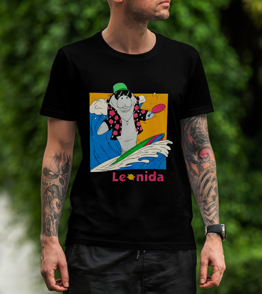 Leonida Surfing Manatee Tropical Beach Fun T-Shirt