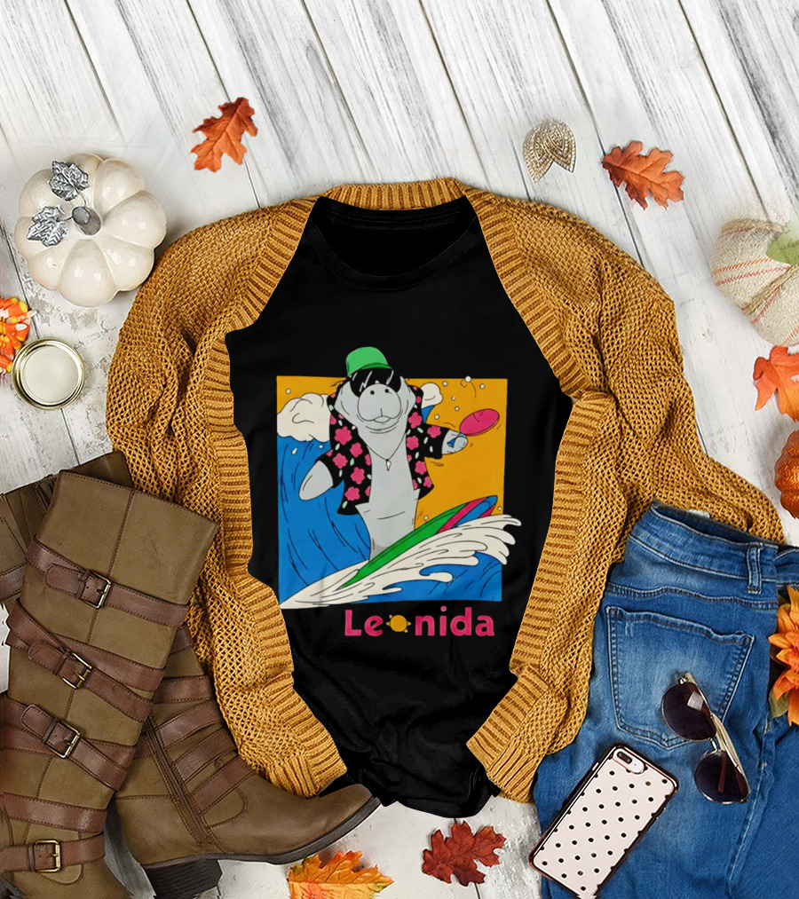 Leonida Surfing Manatee Tropical Beach Fun T-Shirt