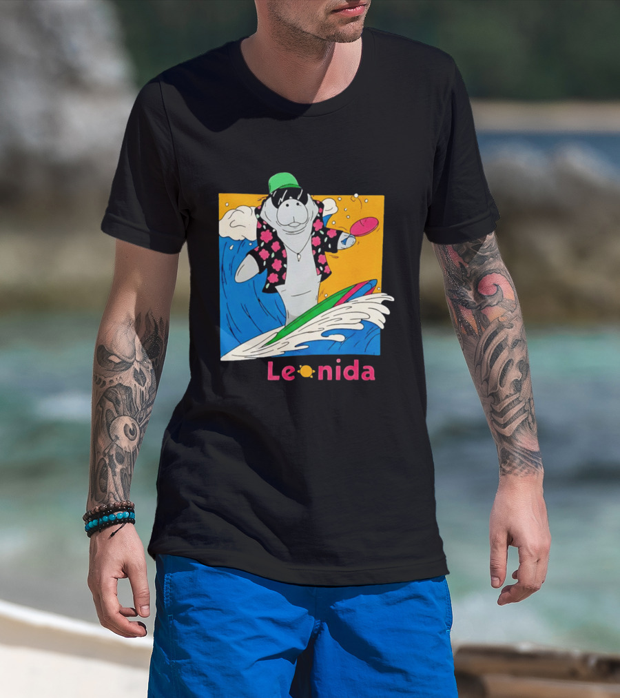 Leonida Surfing Manatee Tropical Beach Fun T-Shirt