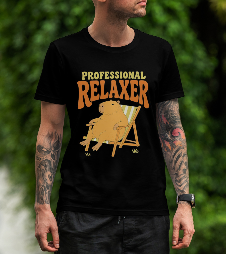 Professional Relaxer Capybara Sitting In Beach Chair T-Shirt