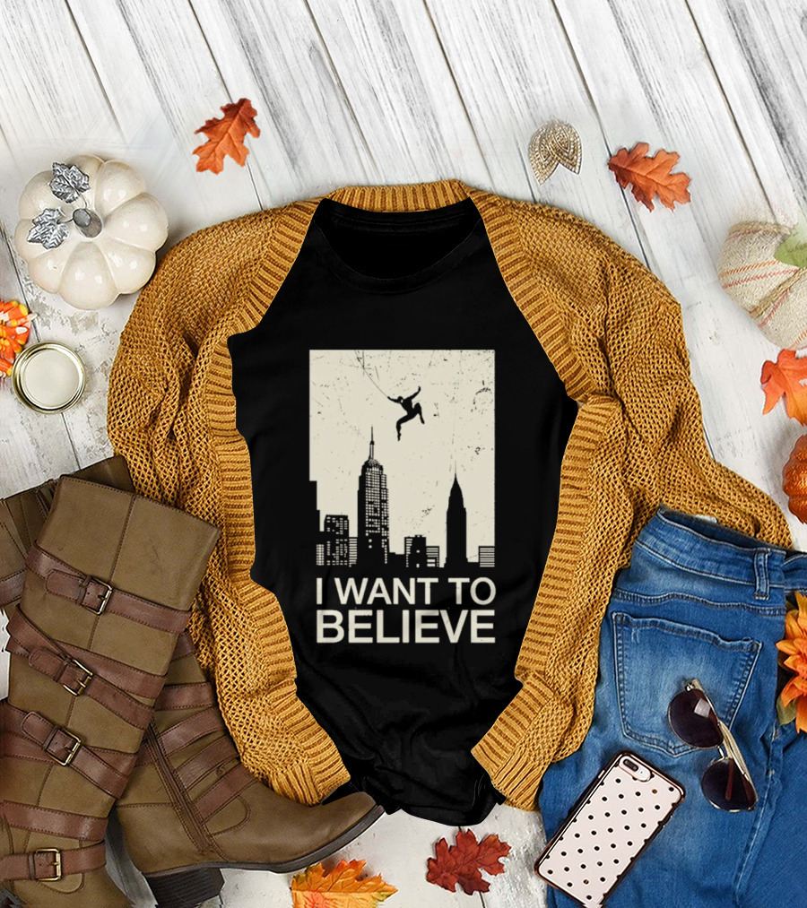 Friking I Want To Believe Swinging Hero Cityscape T-Shirt