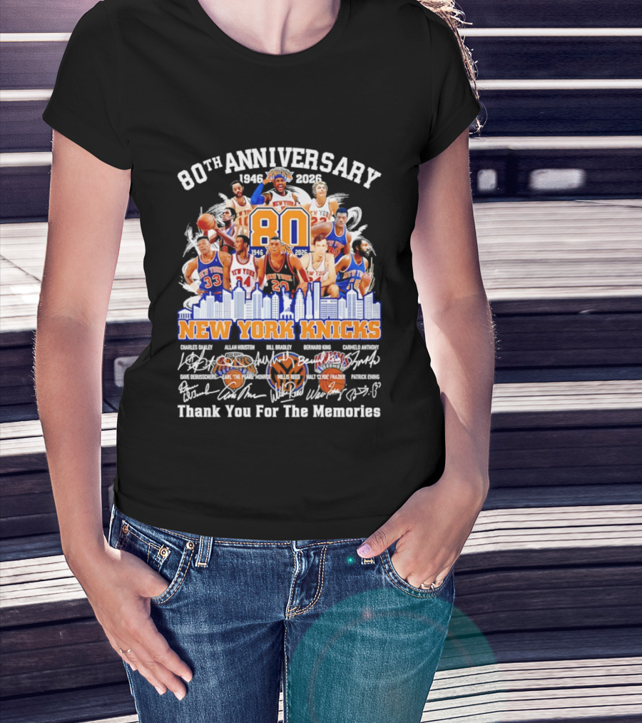80th Anniversary 1946 2026 New York Knicks Charles Oakley Allan Houston Bill Bradley Bernard King Carmelo Anthony Thank You For The Memories T-Shirt