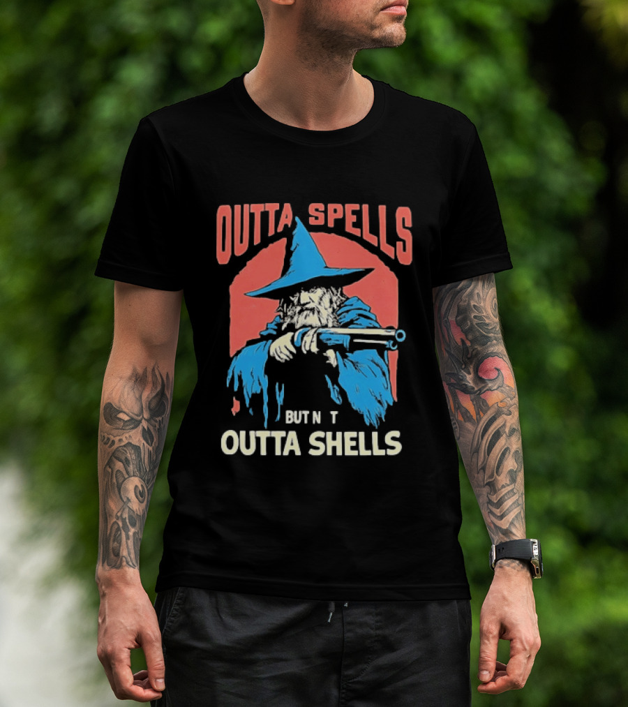 Outta Spells But Not Outta Shells Wizard Humor T-Shirt