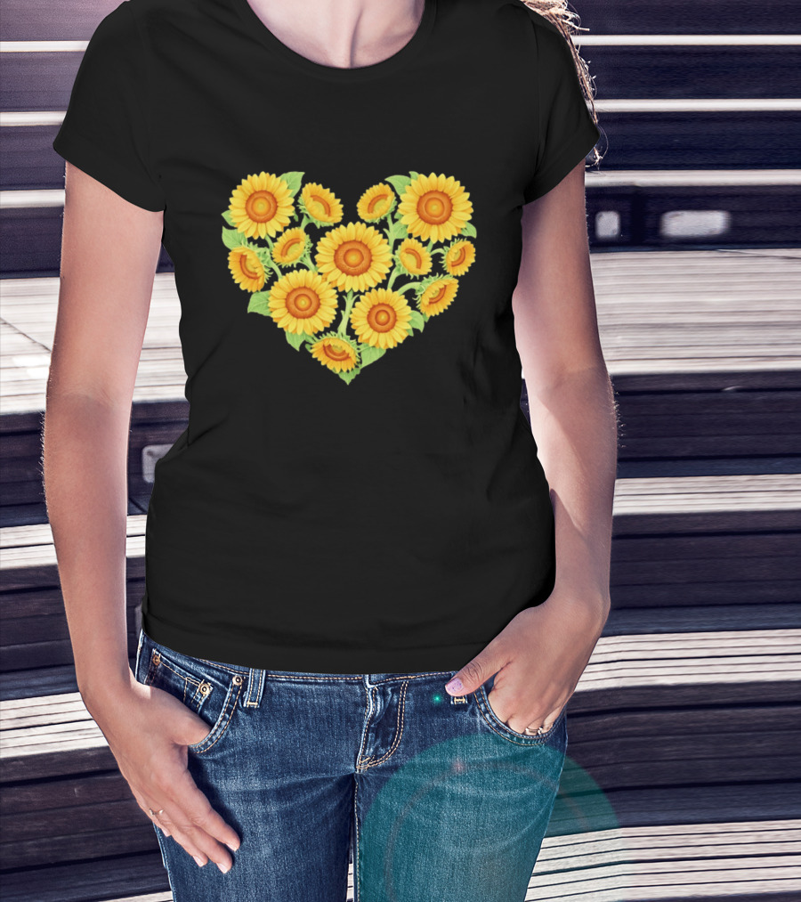 Sunflower Heart Shaped Floral Arrangement Nature T-Shirt
