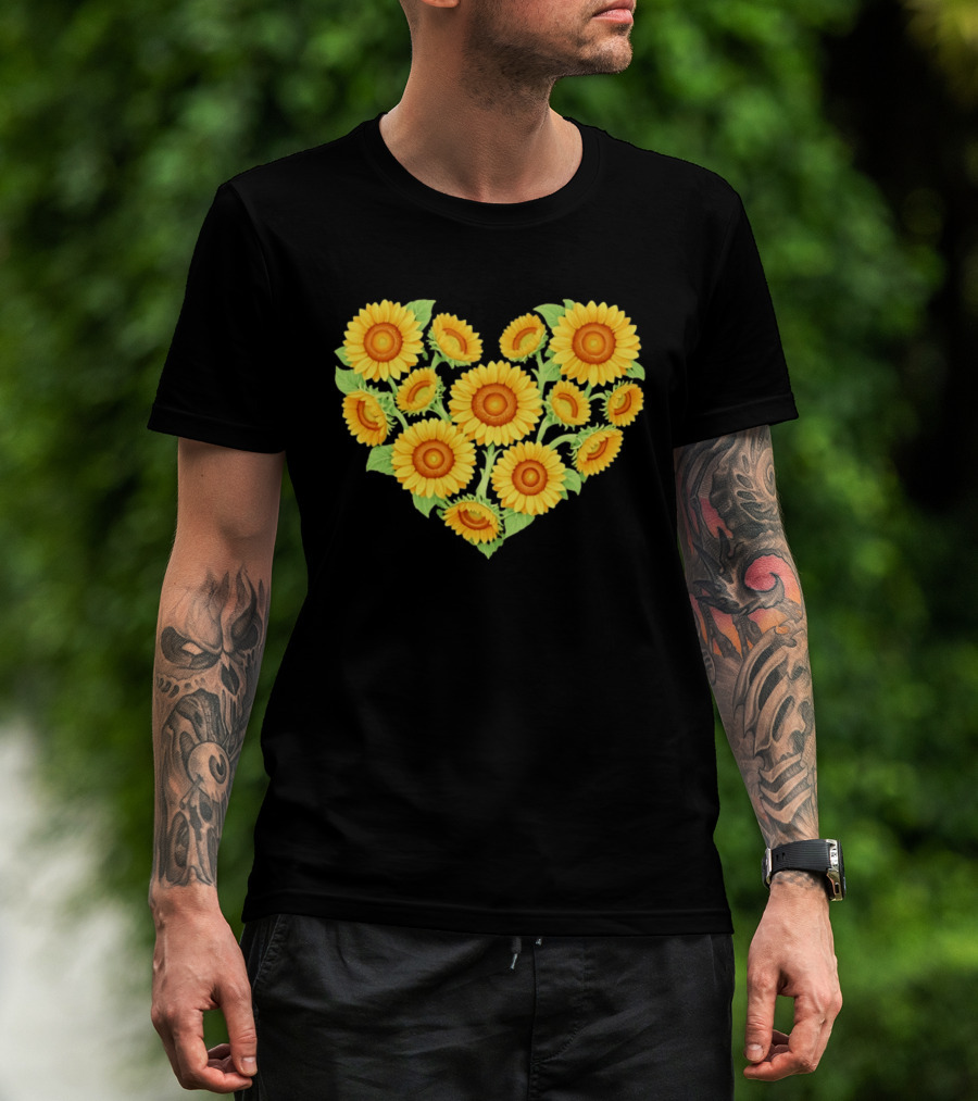 Sunflower Heart Shaped Floral Arrangement Nature T-Shirt