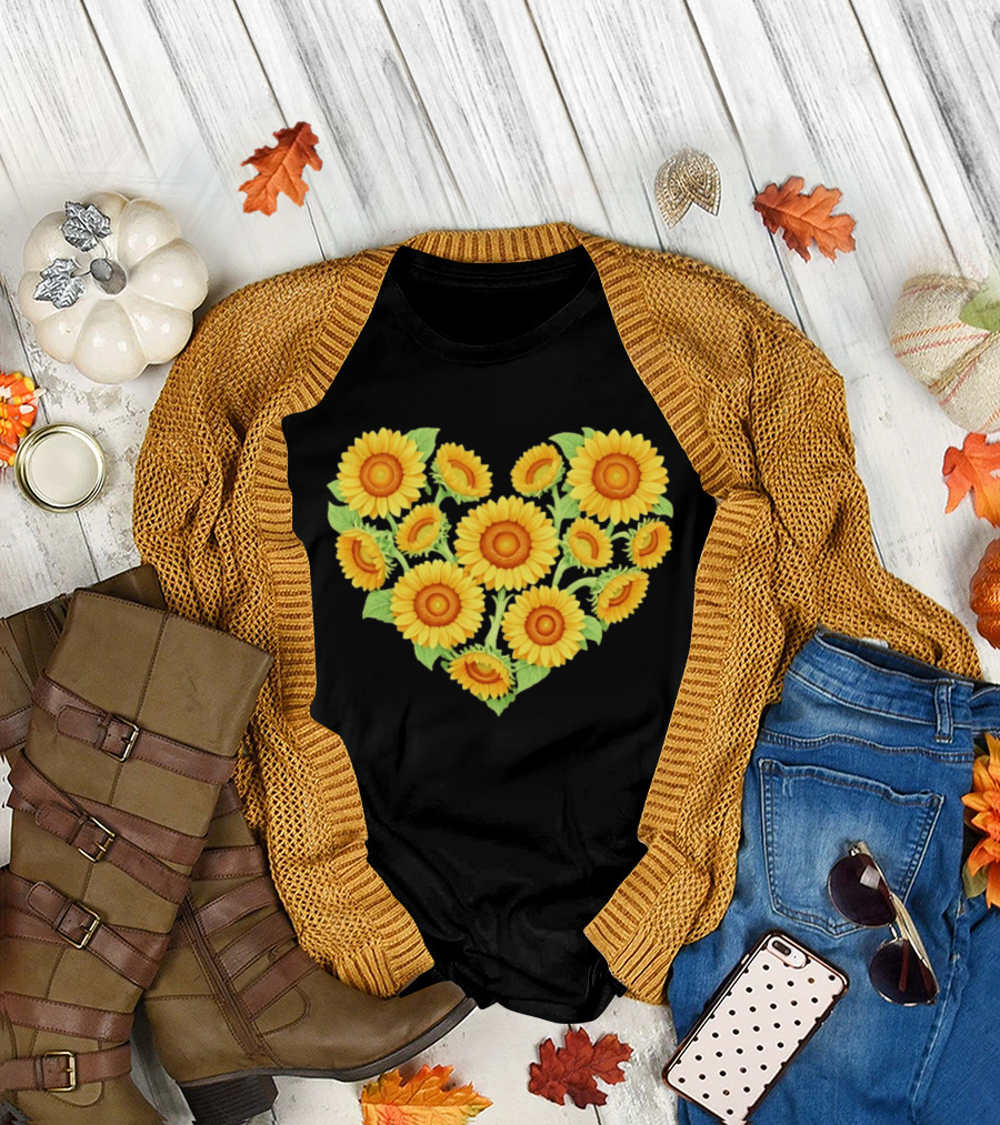 Sunflower Heart Shaped Floral Arrangement Nature T-Shirt