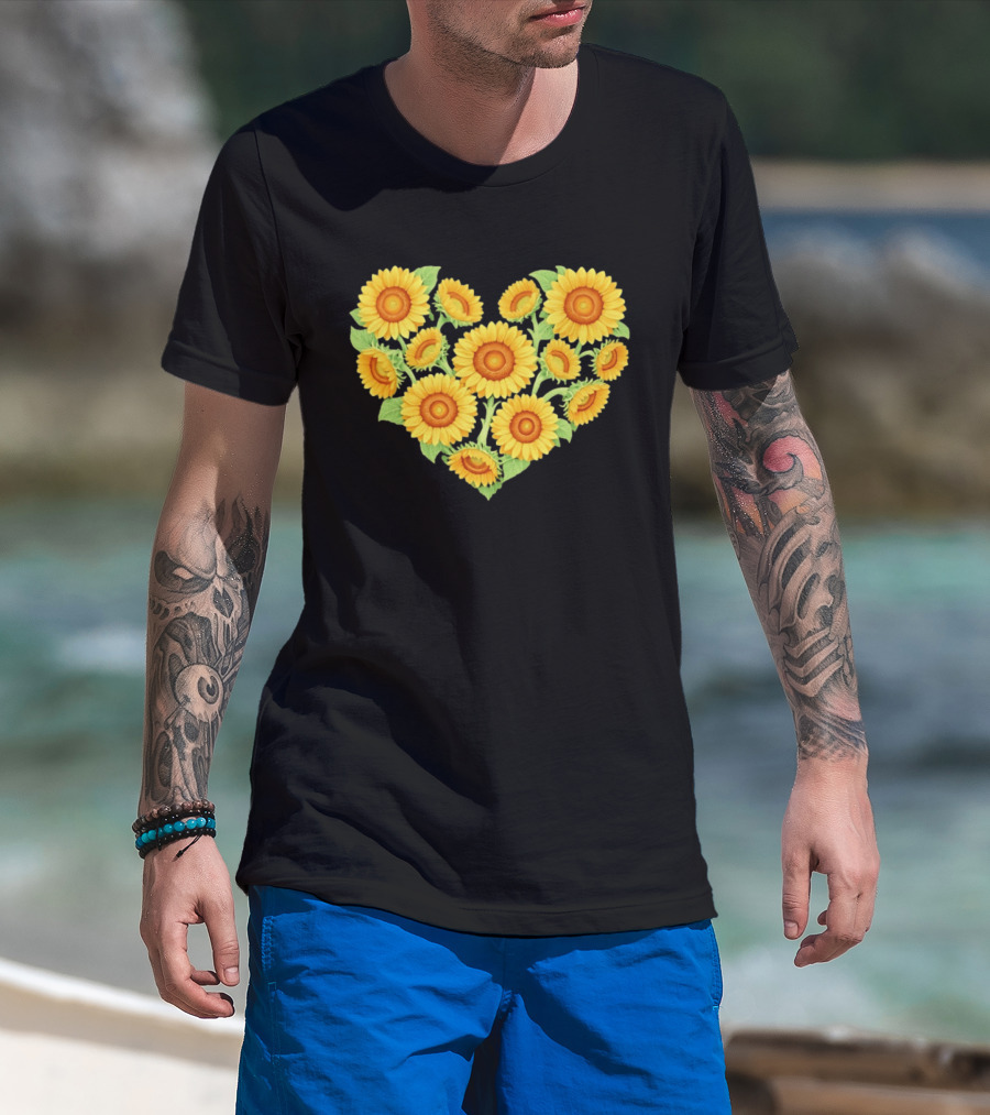 Sunflower Heart Shaped Floral Arrangement Nature T-Shirt