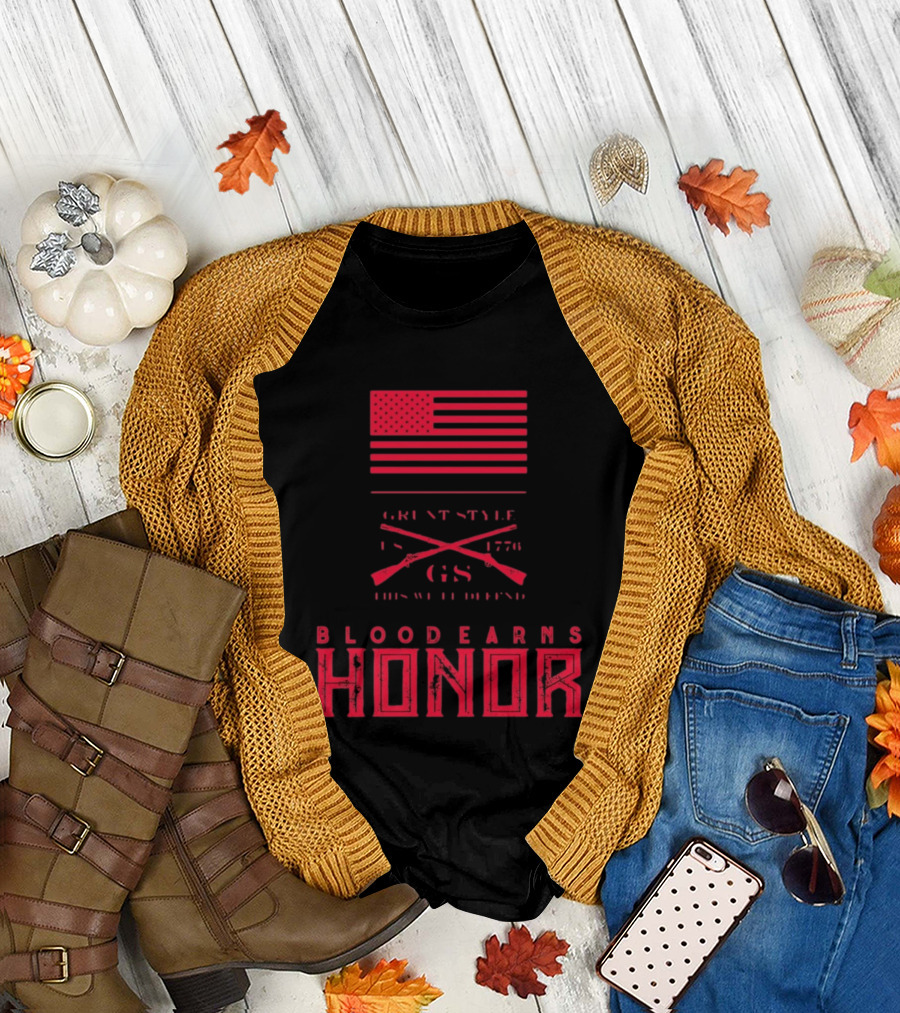 American Flag Blood Earns Honor Vintage Style 1776 Rifles T-Shirt