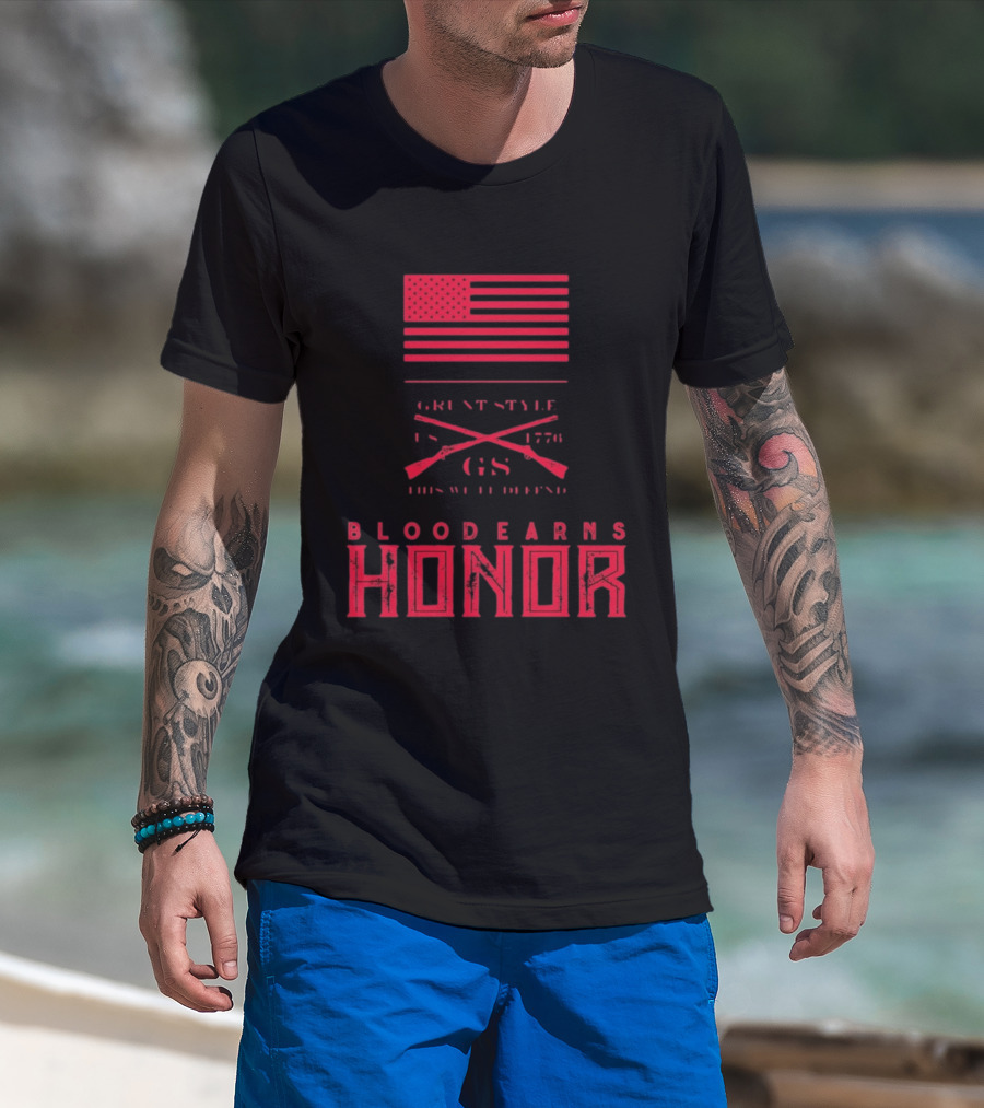 American Flag Blood Earns Honor Vintage Style 1776 Rifles T-Shirt