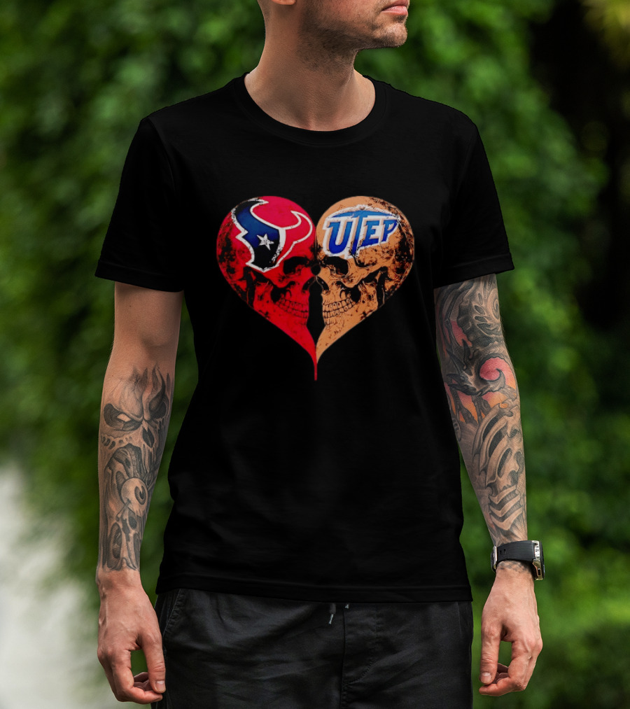 Houston Texans UTEP Miners Skulls Heart Shape Face To Face T-Shirt