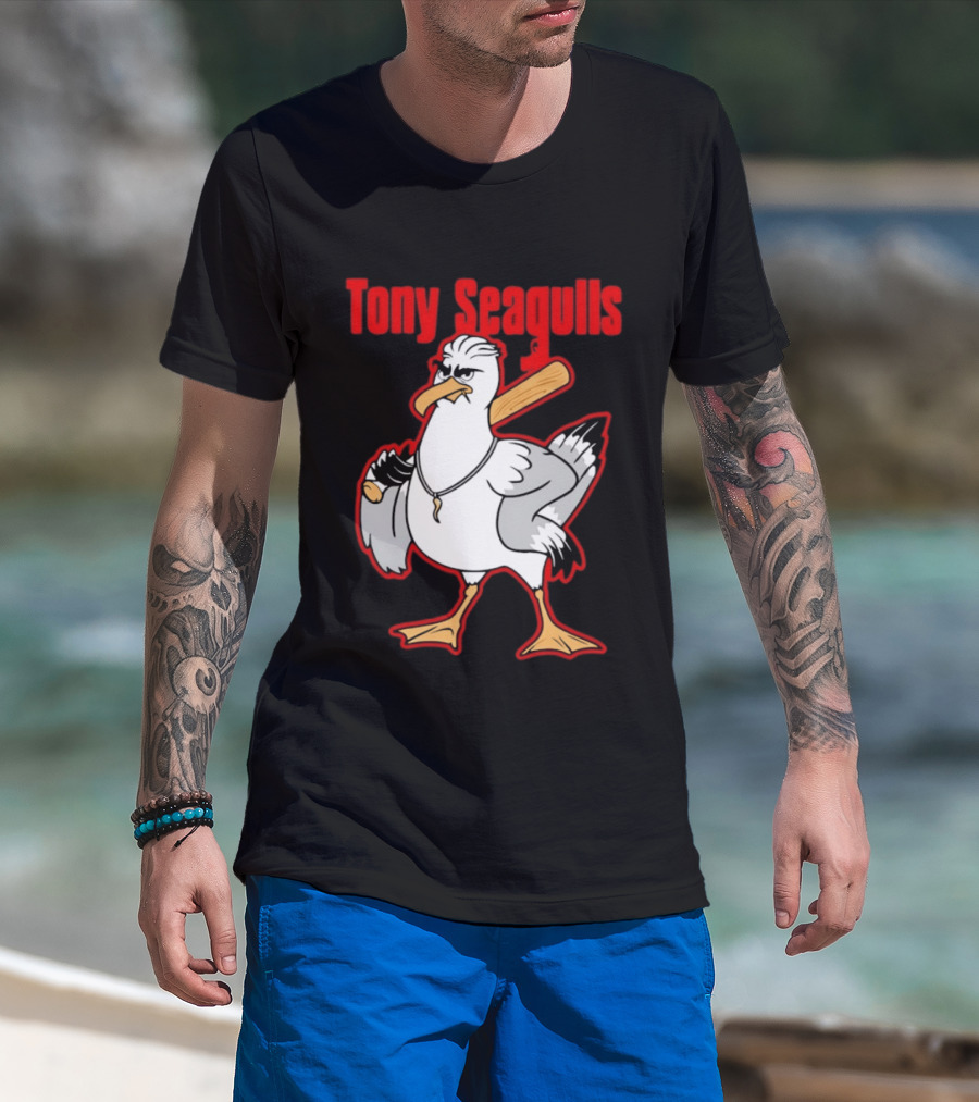 Tony Seagulls Mobster Bird Seagull Mafia T-Shirt