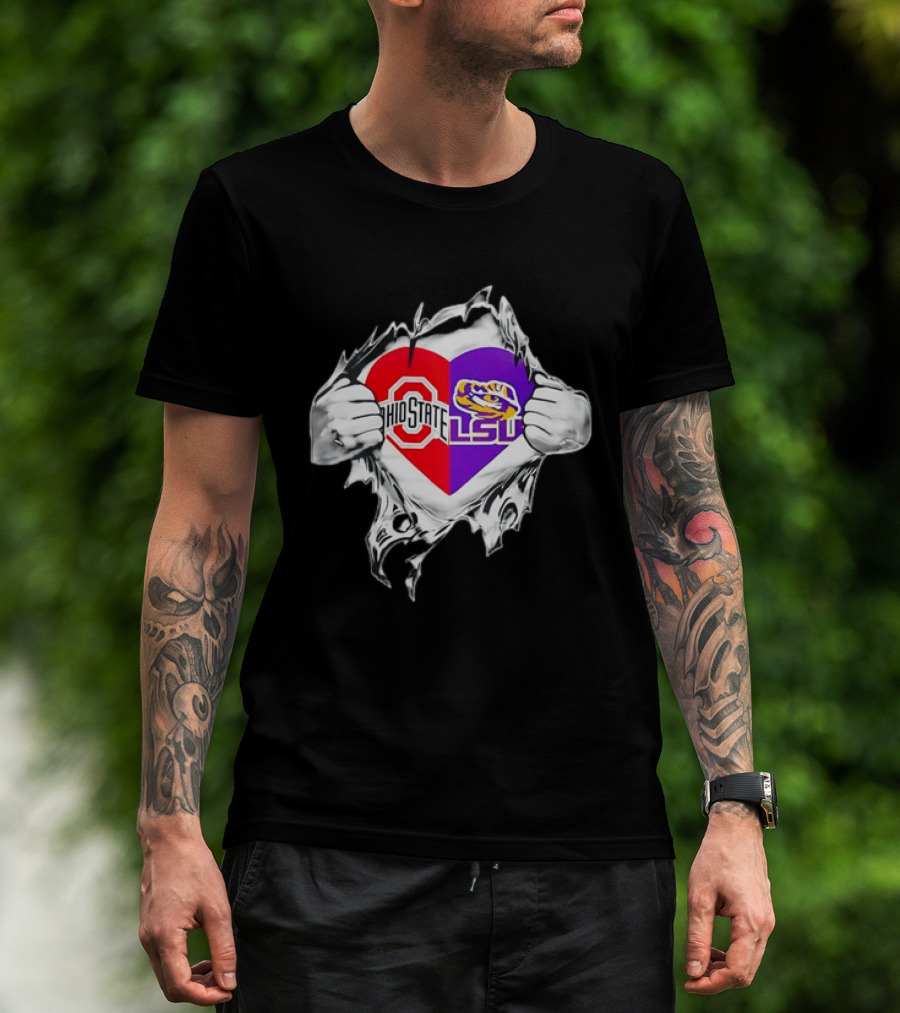 Ohio State LSU Heart Ripped Open Fan T-Shirt