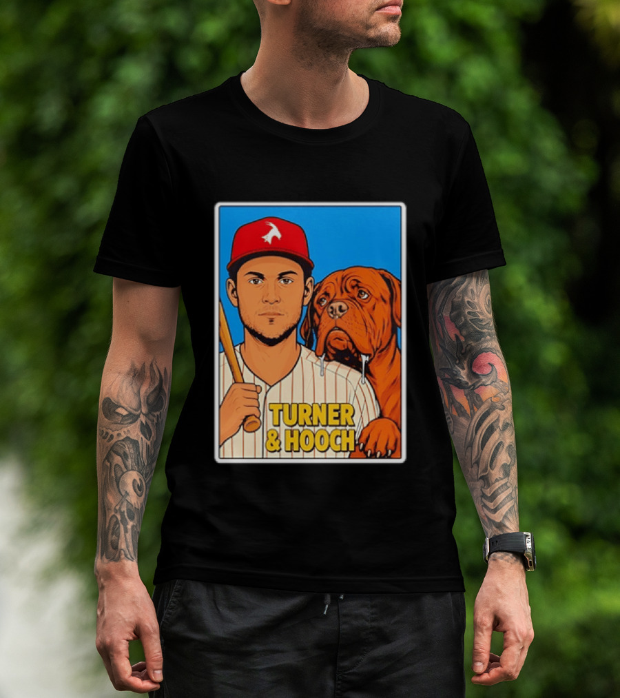 Philadelphia Phillies Trea Turner And Hooch Baseball Retro Illustrated Print T-Shirt