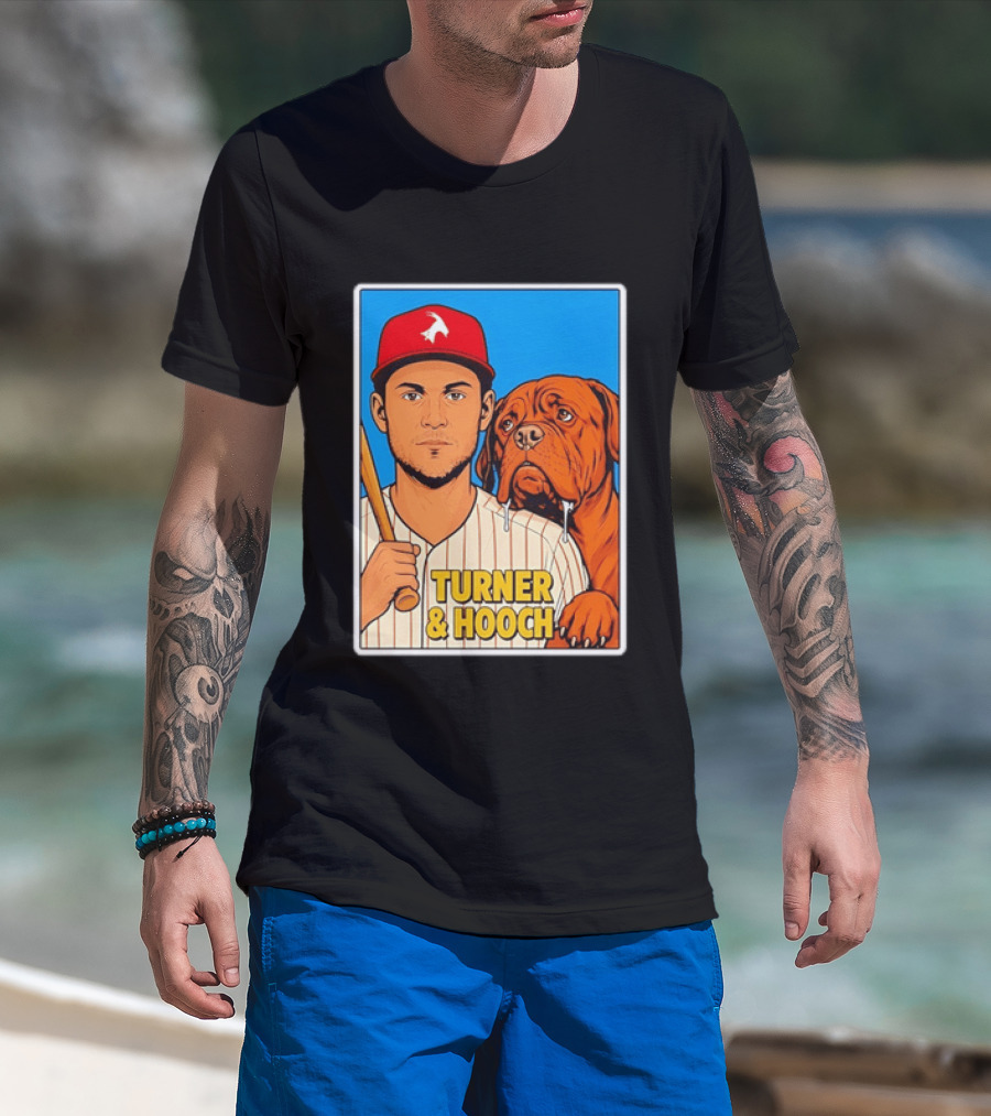 Philadelphia Phillies Trea Turner And Hooch Baseball Retro Illustrated Print T-Shirt