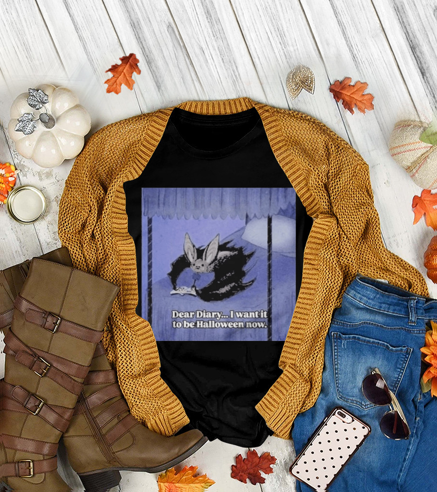 Dear Diary I Want It To Be Halloween Now Bat Creature Bed Scene T-Shirt