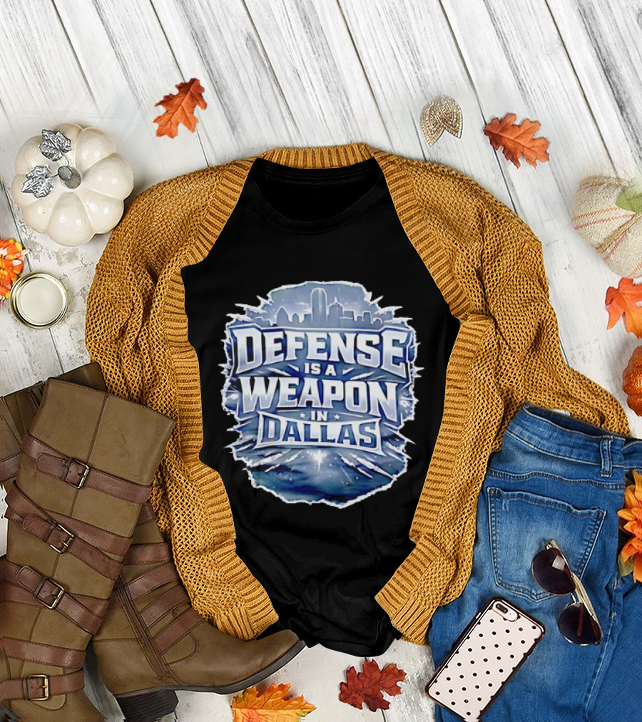Defense Is A Weapon Dallas Football Skyline T-Shirt