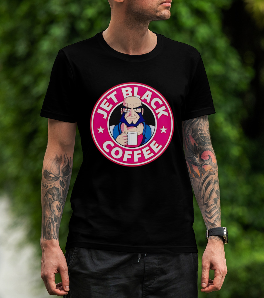 Jet Black Coffee Stern Man Holding T-Shirt