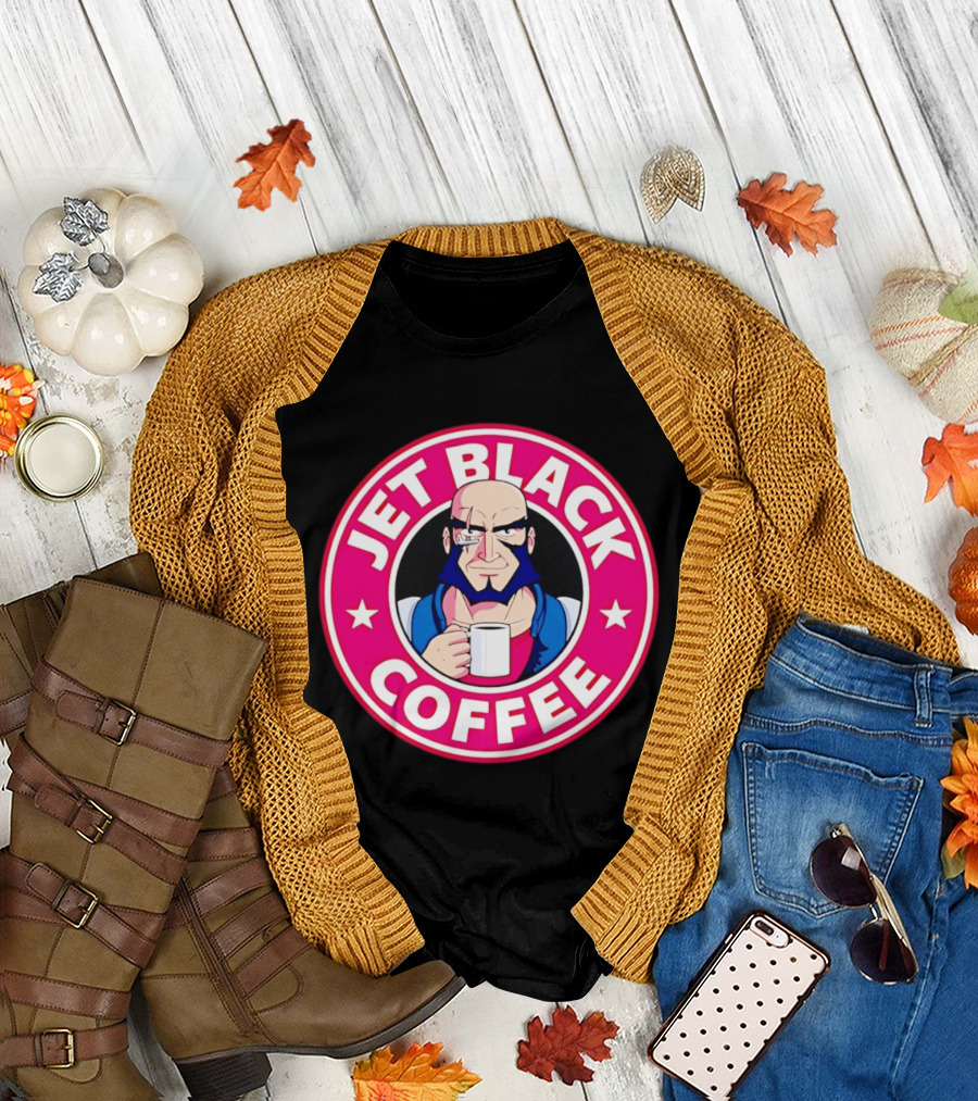 Jet Black Coffee Stern Man Holding T-Shirt