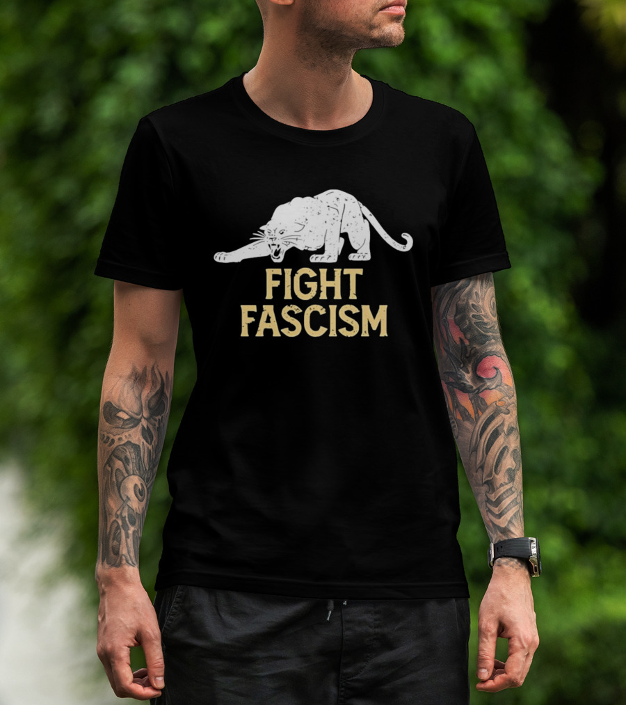Distressed Fight Fascism Panther Anti Fascist T-Shirt