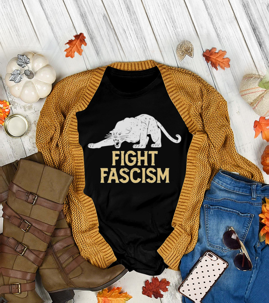 Distressed Fight Fascism Panther Anti Fascist T-Shirt