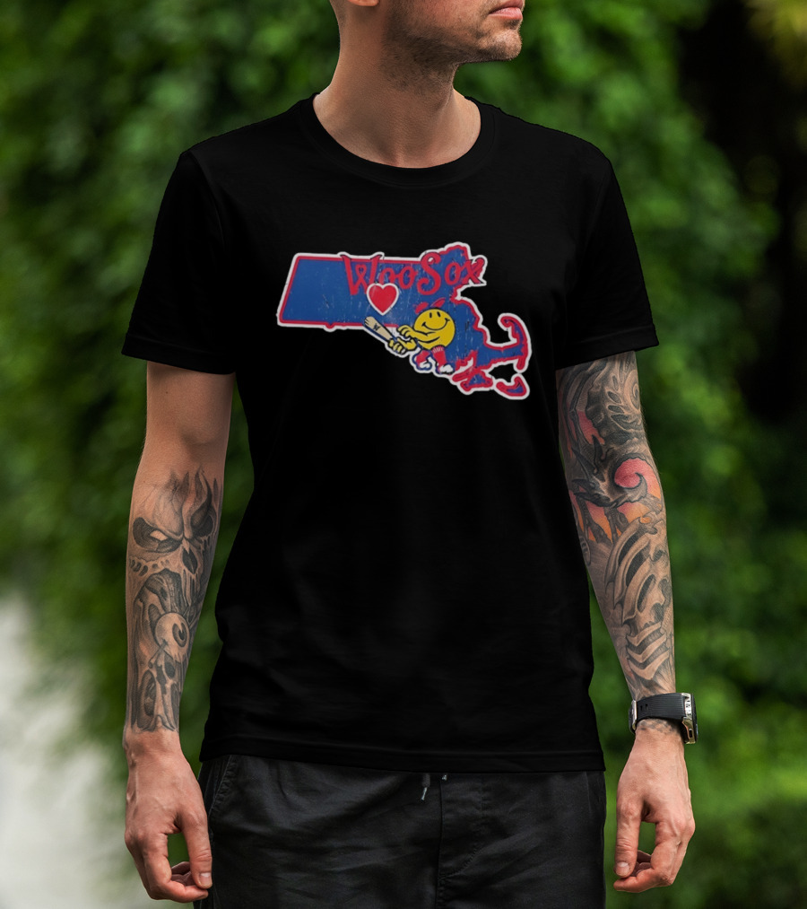 WooSox Massachusetts Heart Baseball Distressed T-Shirt