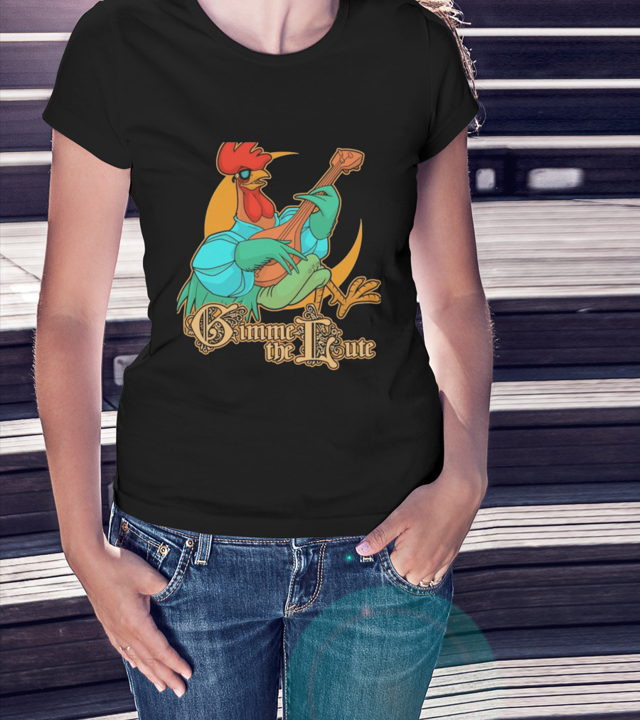 Rooster Musician Gimme The Lute Bard Funny Chicken Playing Instrument T-Shirt