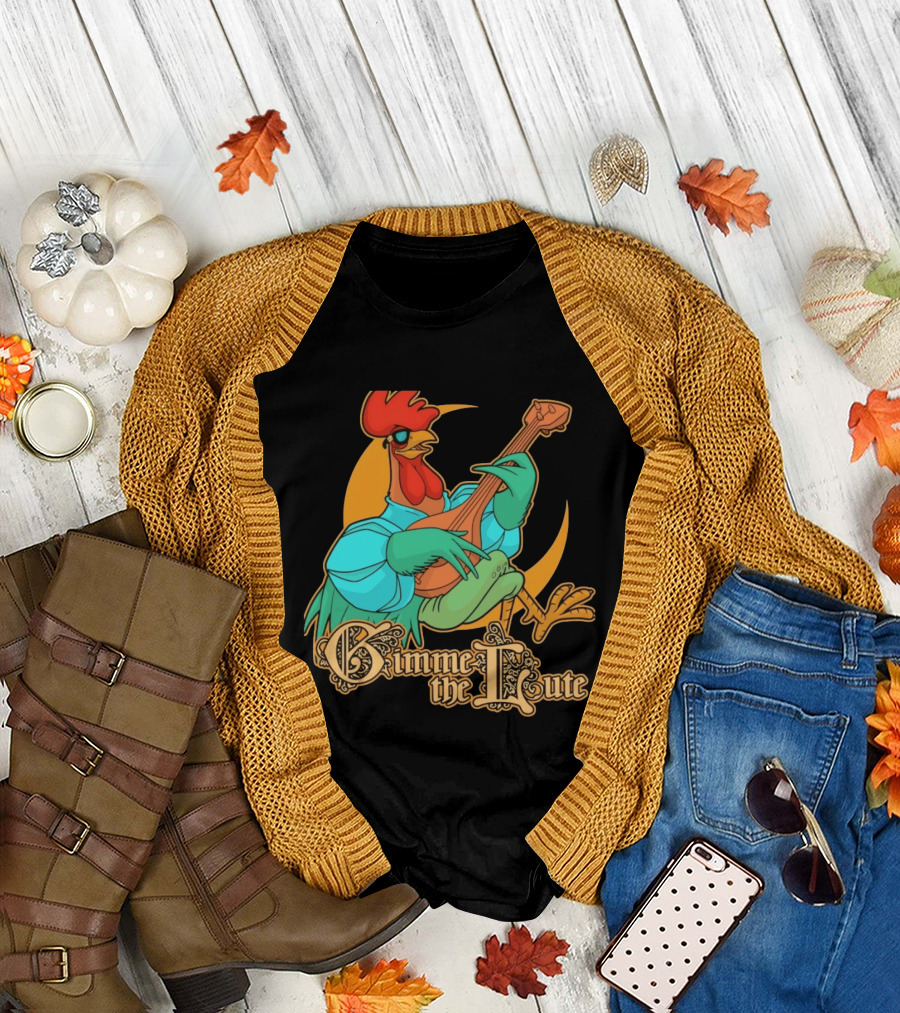 Rooster Musician Gimme The Lute Bard Funny Chicken Playing Instrument T-Shirt