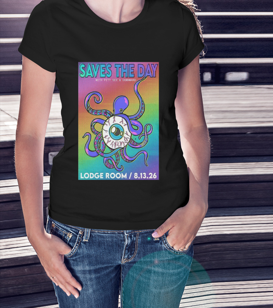 Saves The Day Lodge Room Aug 13 2026 Los Angeles Tour Octopus Eyeball T-Shirt