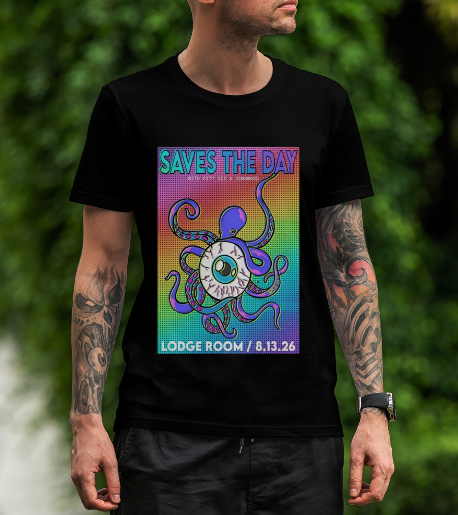 Saves The Day Lodge Room Aug 13 2026 Los Angeles Tour Octopus Eyeball T-Shirt