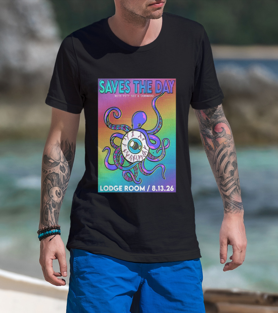 Saves The Day Lodge Room Aug 13 2026 Los Angeles Tour Octopus Eyeball T-Shirt