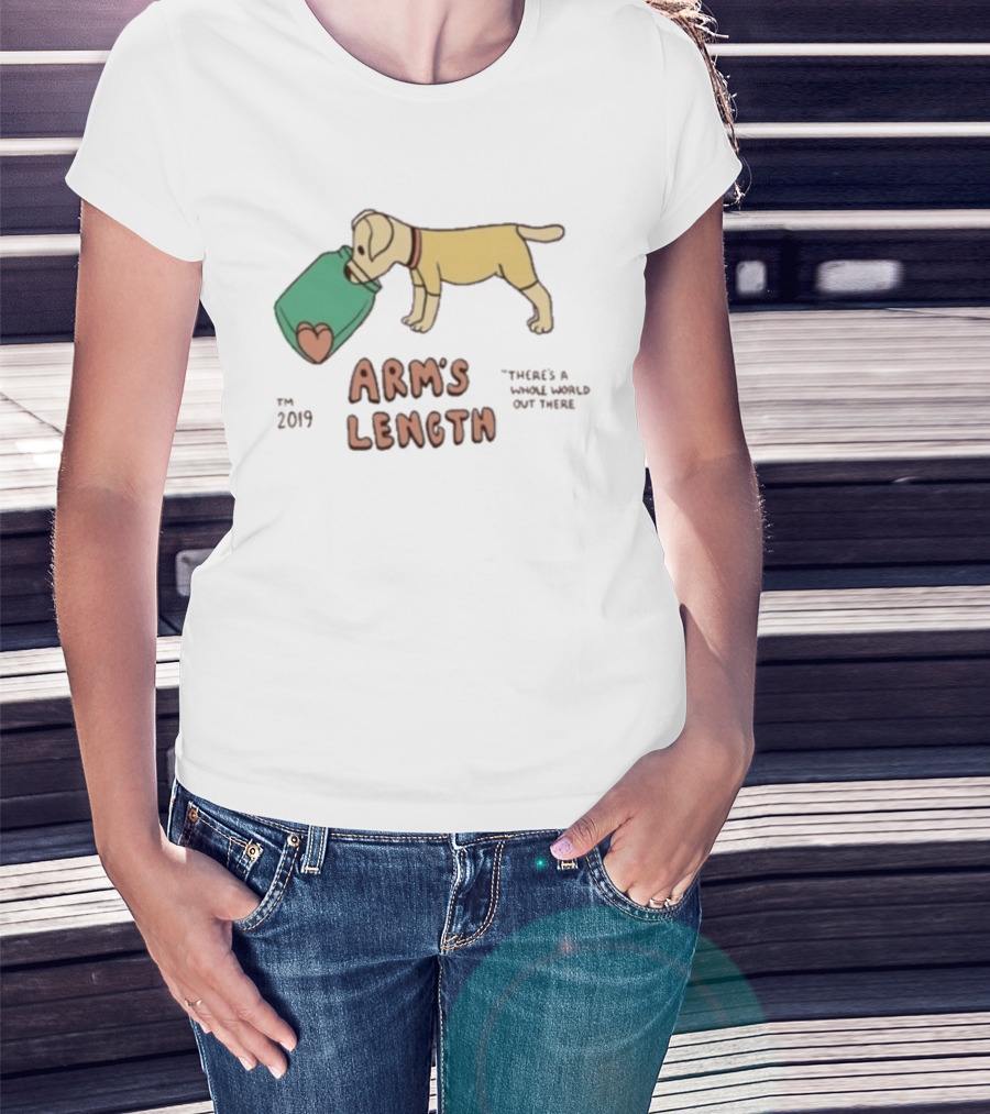 Arm's Length 2019 Dog With Jar There's A Whole World Out There T-Shirt
