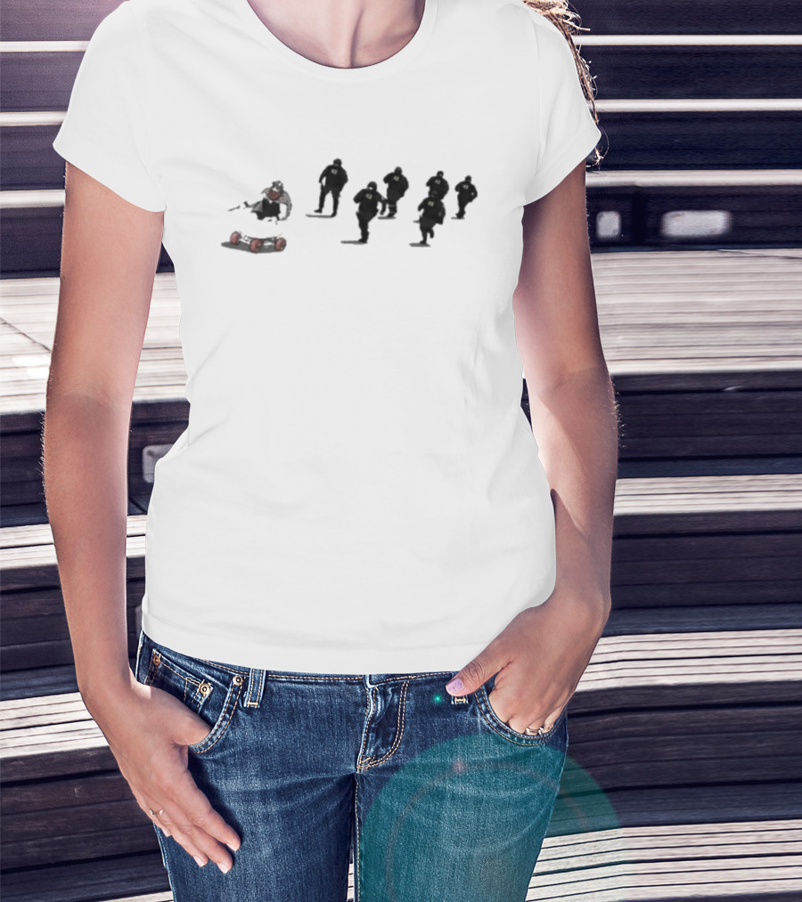 Ice Protest Vikings Silhouettes On Skates With Red Barrels T-Shirt