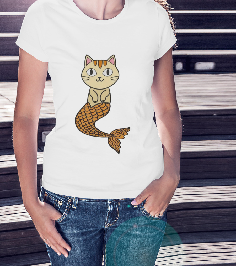 Cat Mermaid Whiskered Feline With Orange Scales T-Shirt