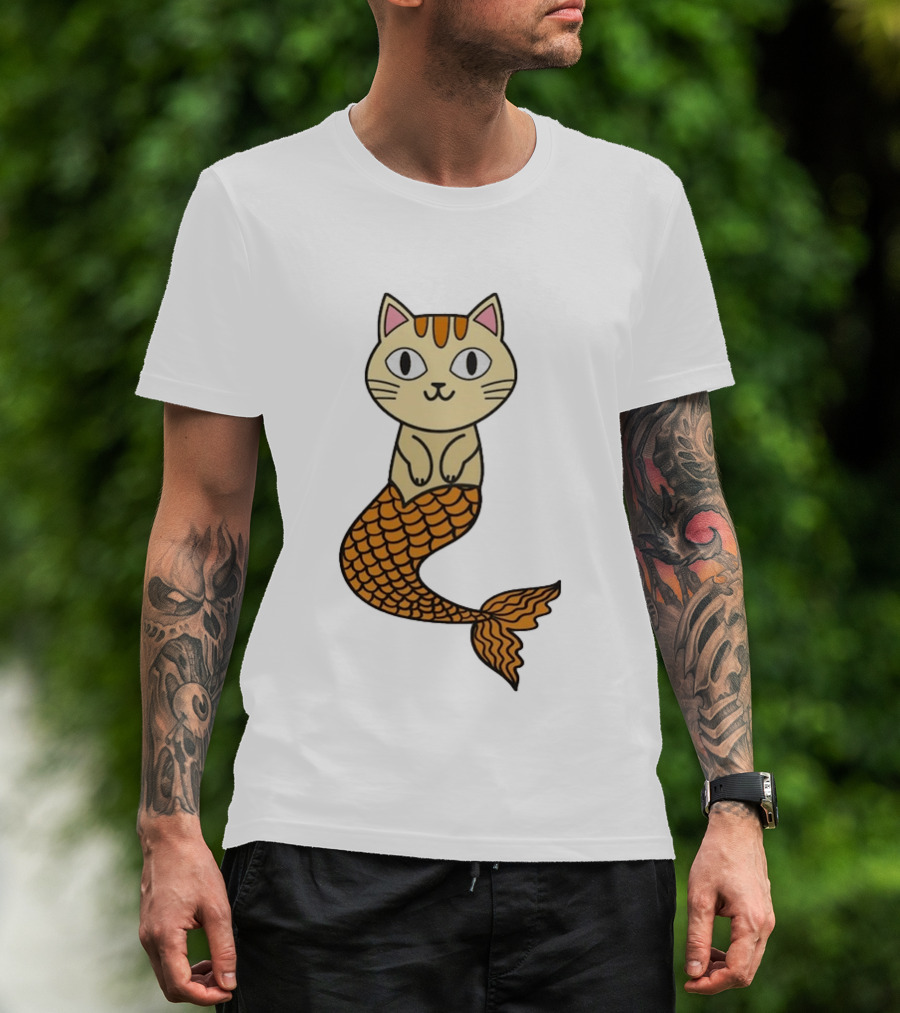 Cat Mermaid Whiskered Feline With Orange Scales T-Shirt