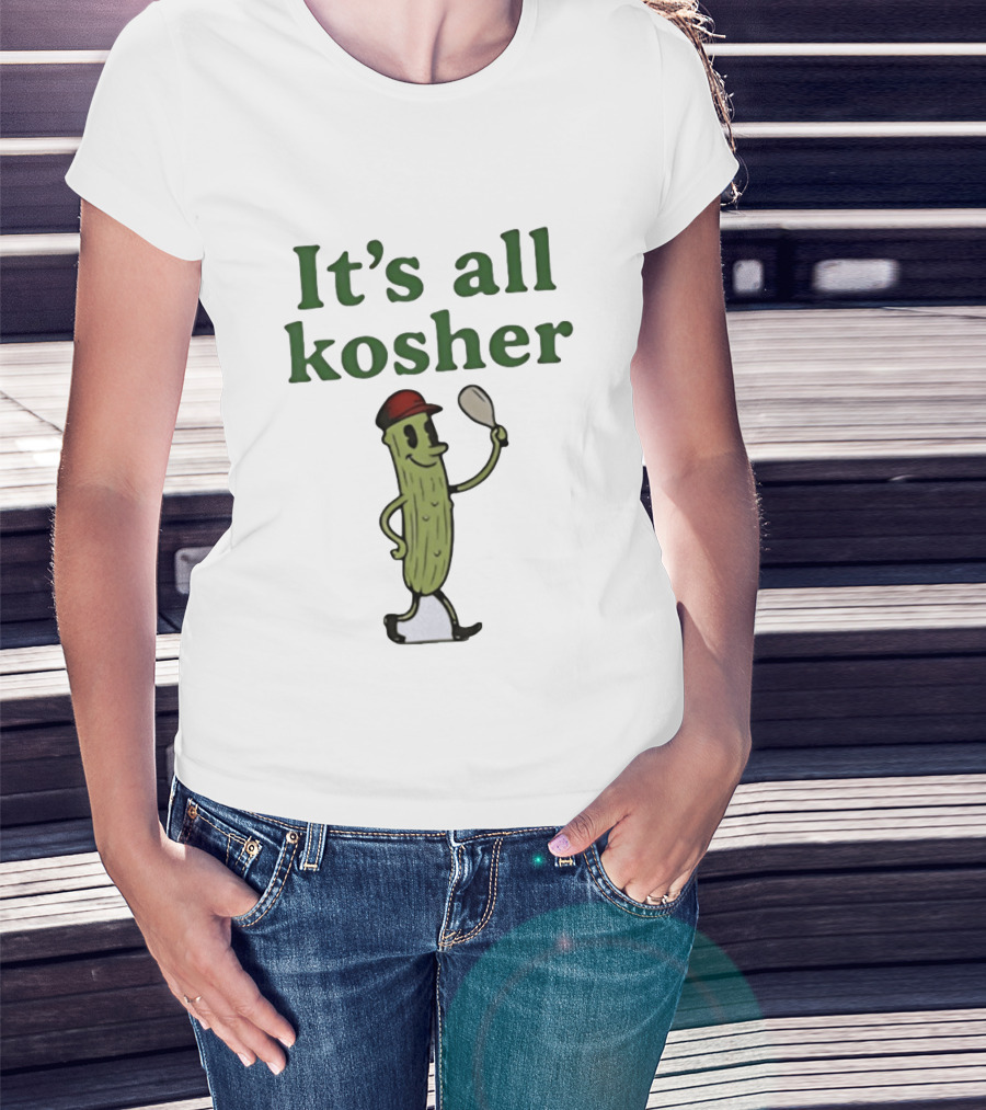 Kosher Pickle Cartoon With Baseball Cap And Spoon T-Shirt