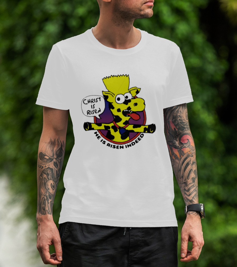 Christ Is Risen He Is Risen Indeed Simpson Cow Cartoon T-Shirt