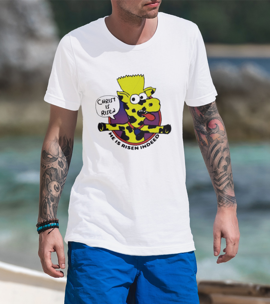 Christ Is Risen He Is Risen Indeed Simpson Cow Cartoon T-Shirt