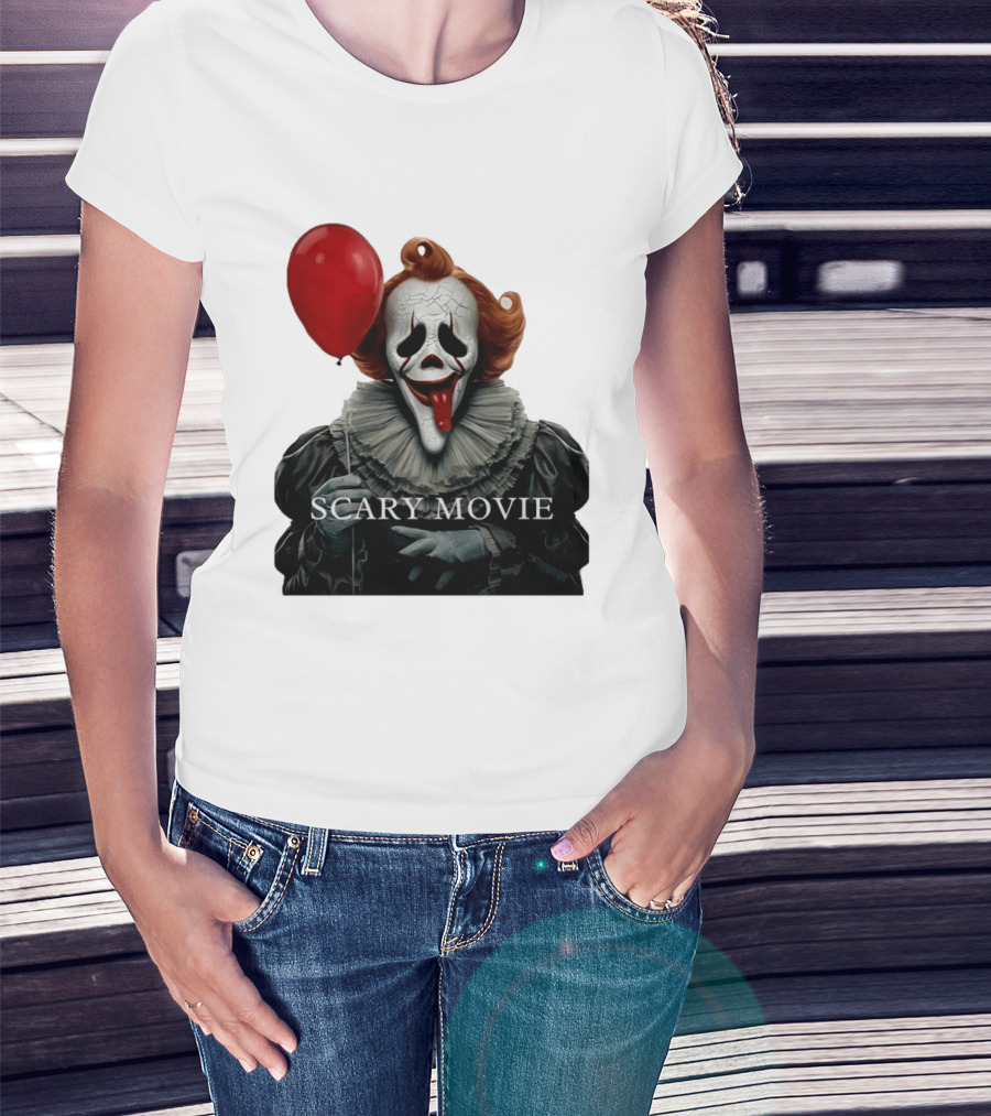 Pennywise Scary Movie Mashup Creepy Clown With Red Balloon T-Shirt
