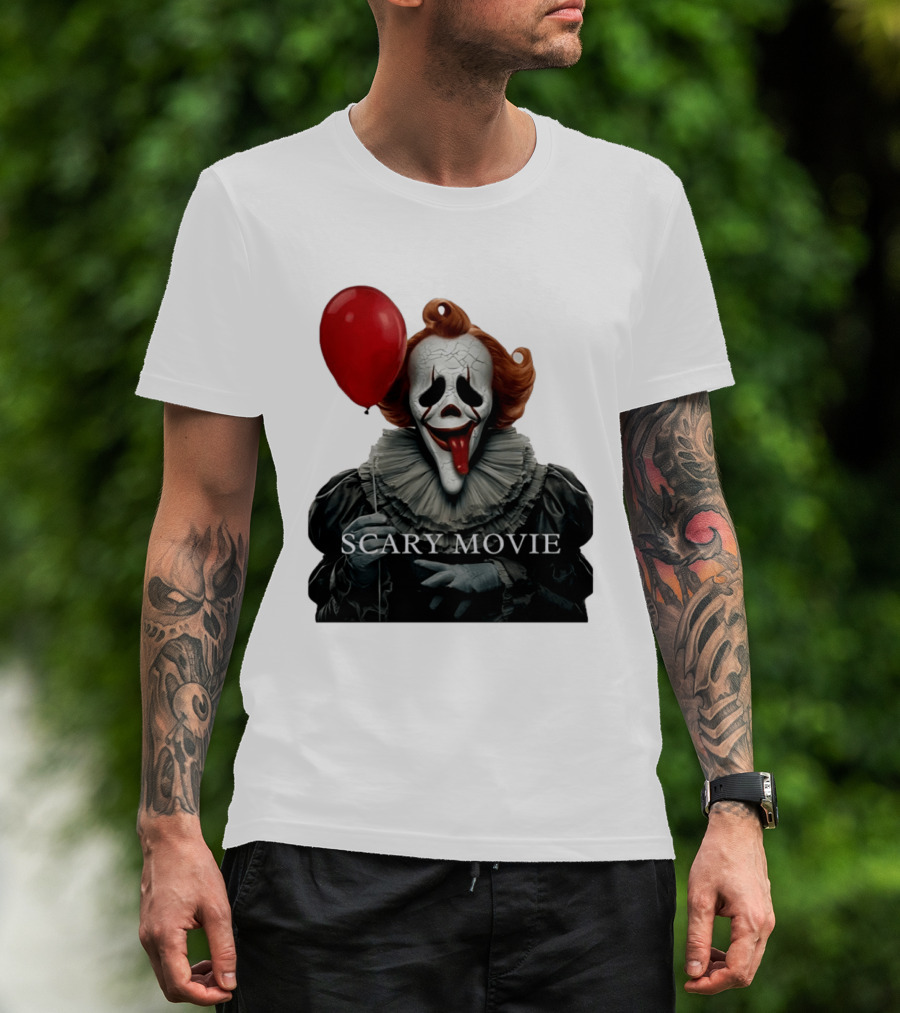 Pennywise Scary Movie Mashup Creepy Clown With Red Balloon T-Shirt